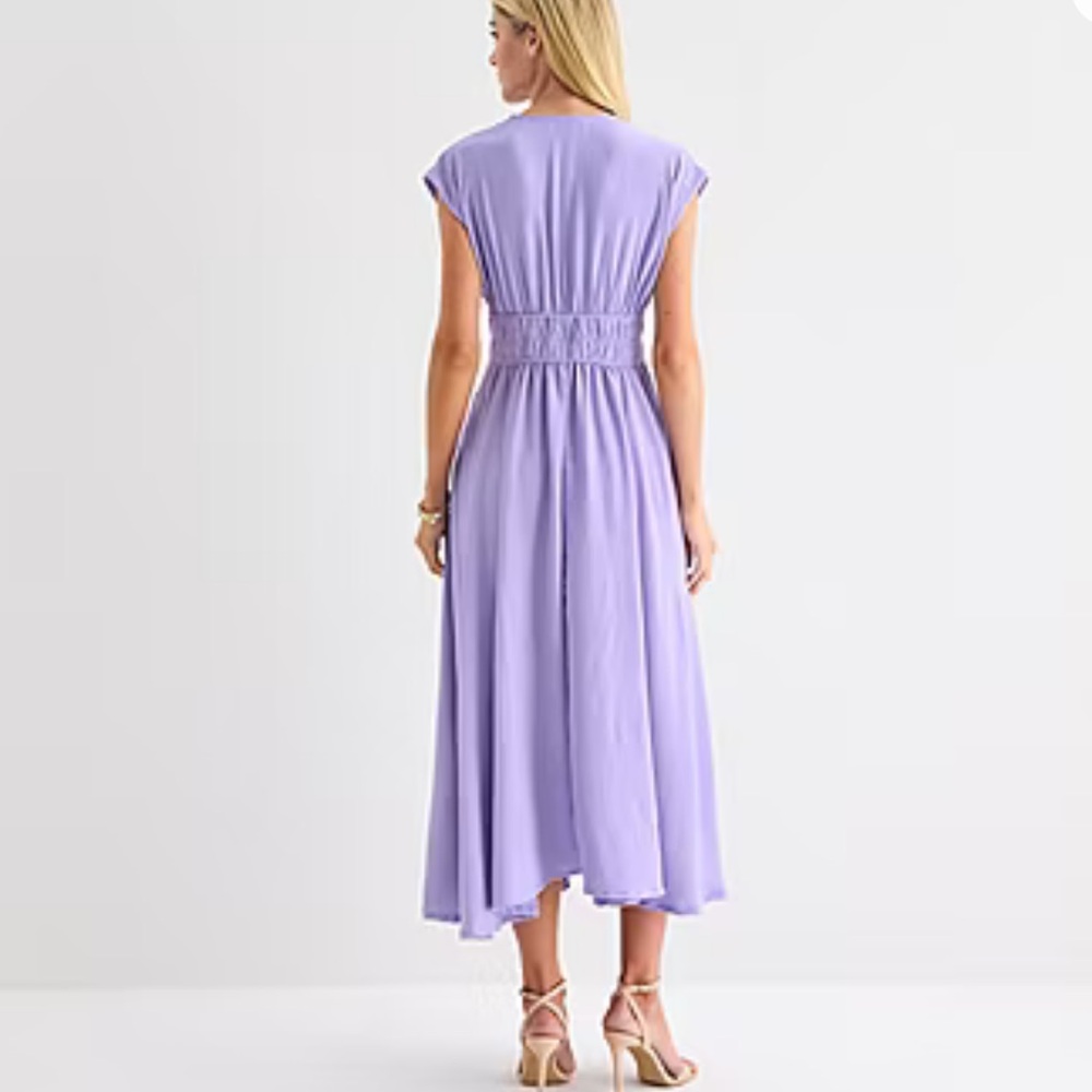 Melonie Lilac Cap-Sleeve Smocked-Waist Midi Fit to Flare Dress Sz 14 NWT - Picture 3 of 11
